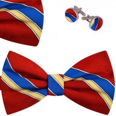 Set papion barbati, batista, butoni, imprimeu tricolor,